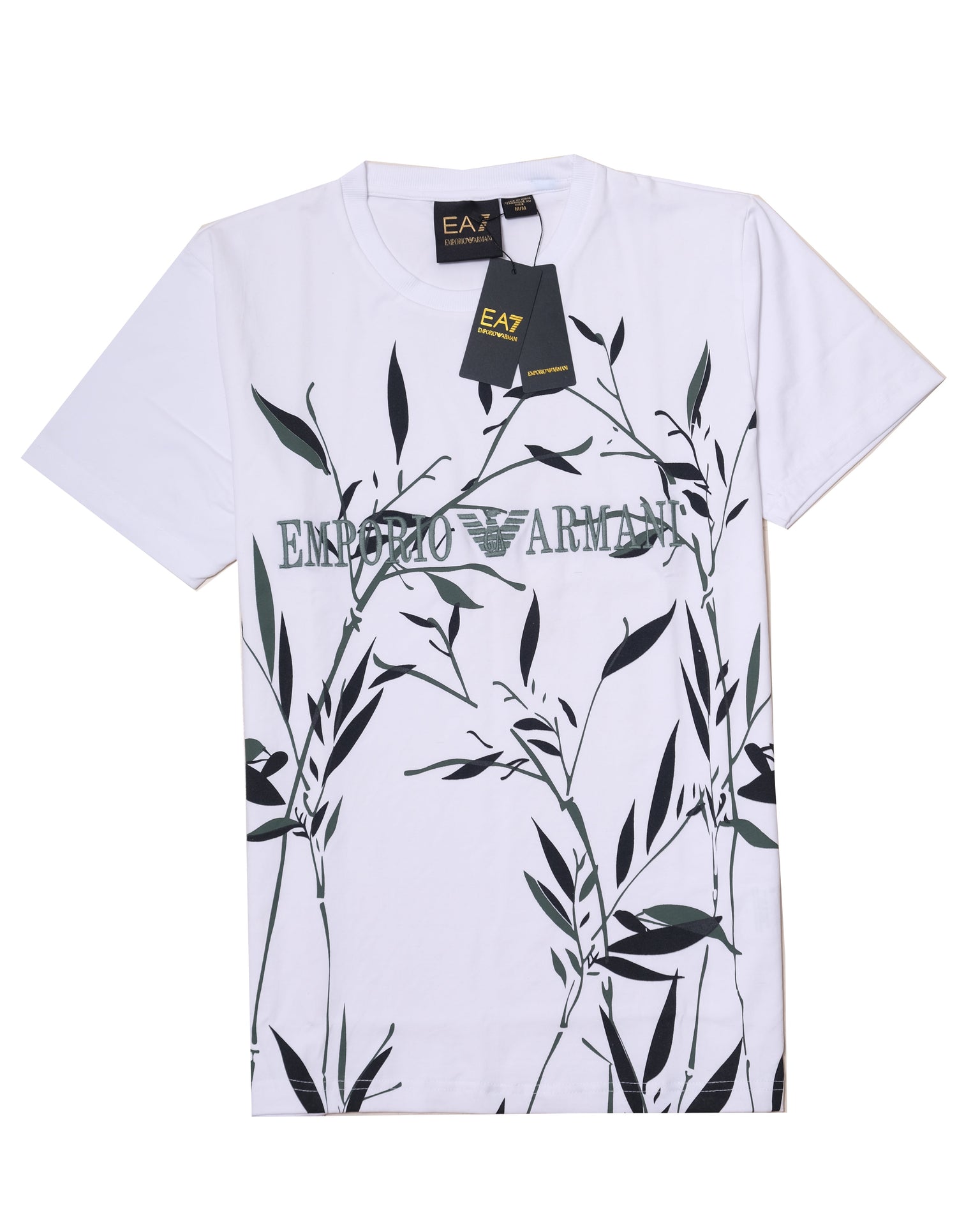 EA7 EMPORIO ARMANI Whispering White Botanical Print Slim Fit Short Sleeve Tee