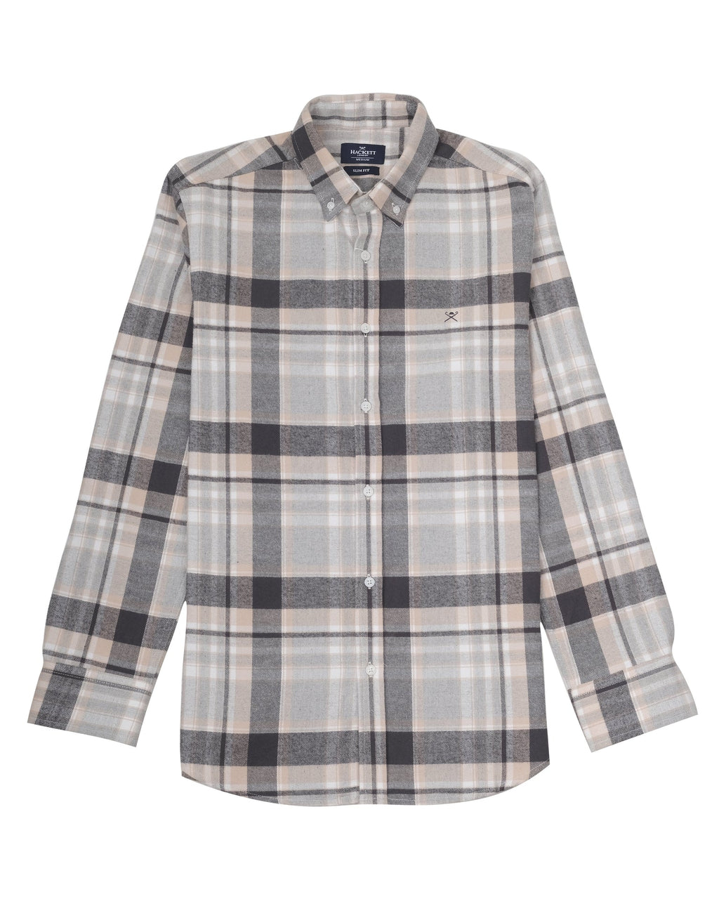 HACKETT LONDON Driftwood Beige Heritage Checked Flannel Long Sleeve Shirt