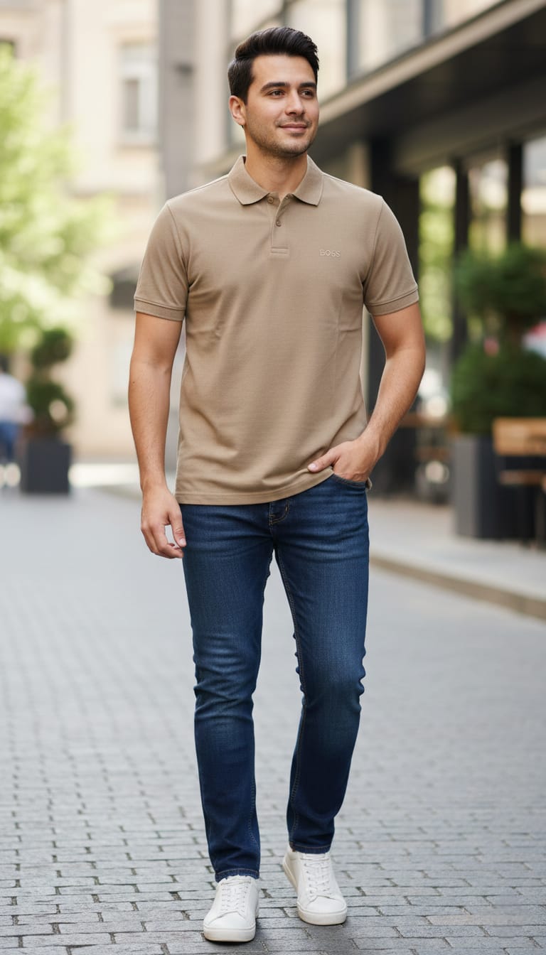 BOSS Sunbeam Taupe Classic Fit Short Sleeve Piqué Polo Shirt