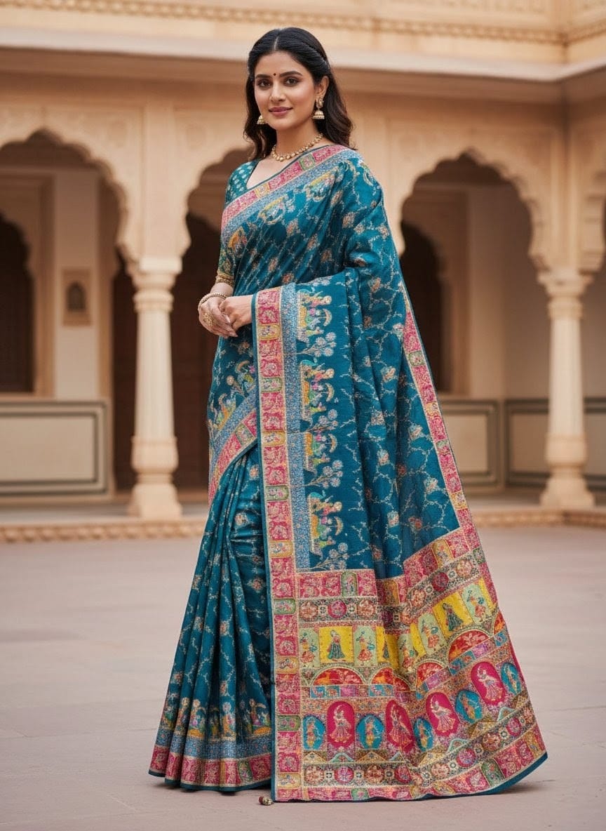 Elegant Weaves Teal Heritage Silk Saree with Intricate Border