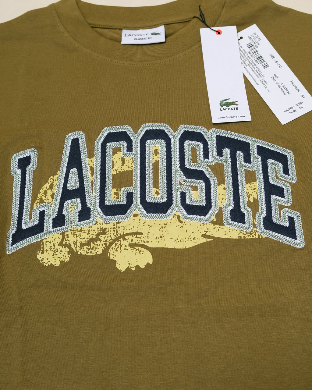 LACOSTE Olive Drizzle Classic Fit Graphic Tee