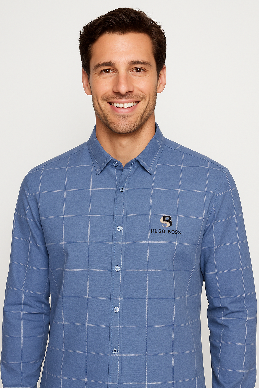 HUGO BOSS Celestial Azure Tailored Fit Long Sleeve Checked Shirt