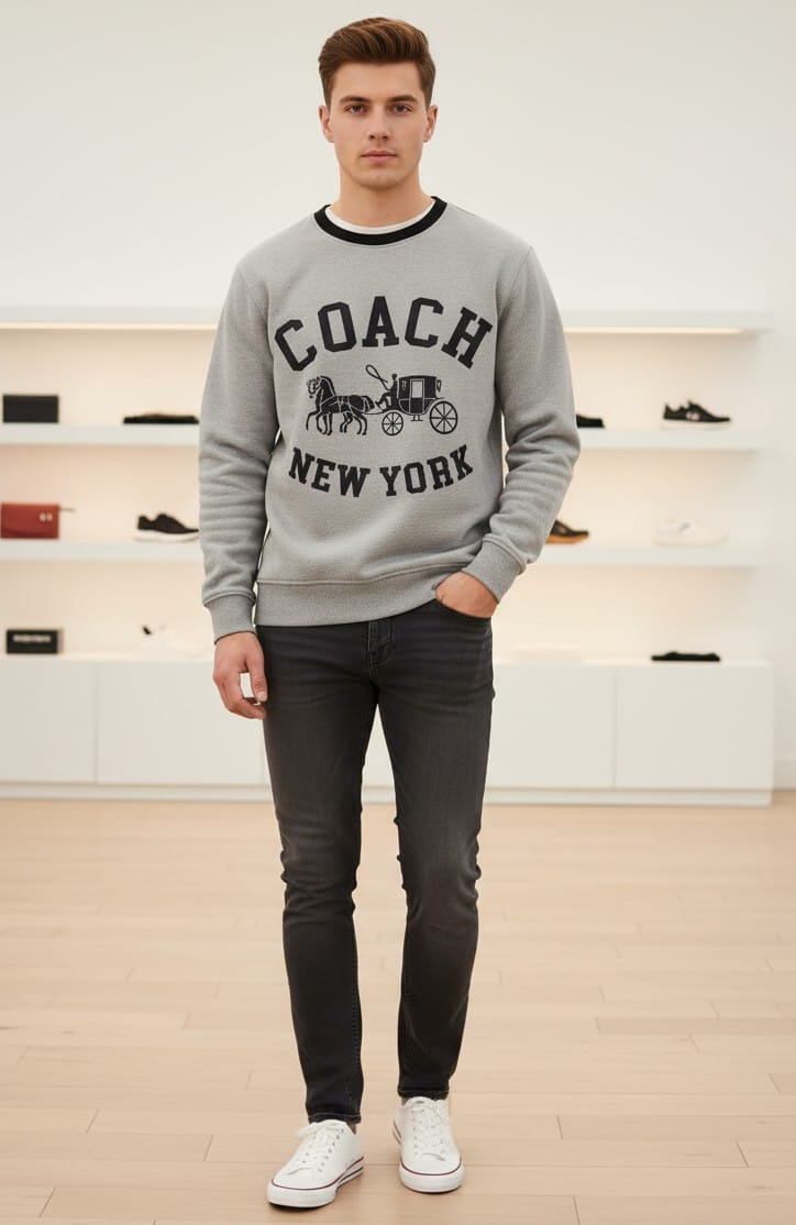 Coach Front Print Heavy Quality Sweatshirt In Grey - Premium Winter Collection