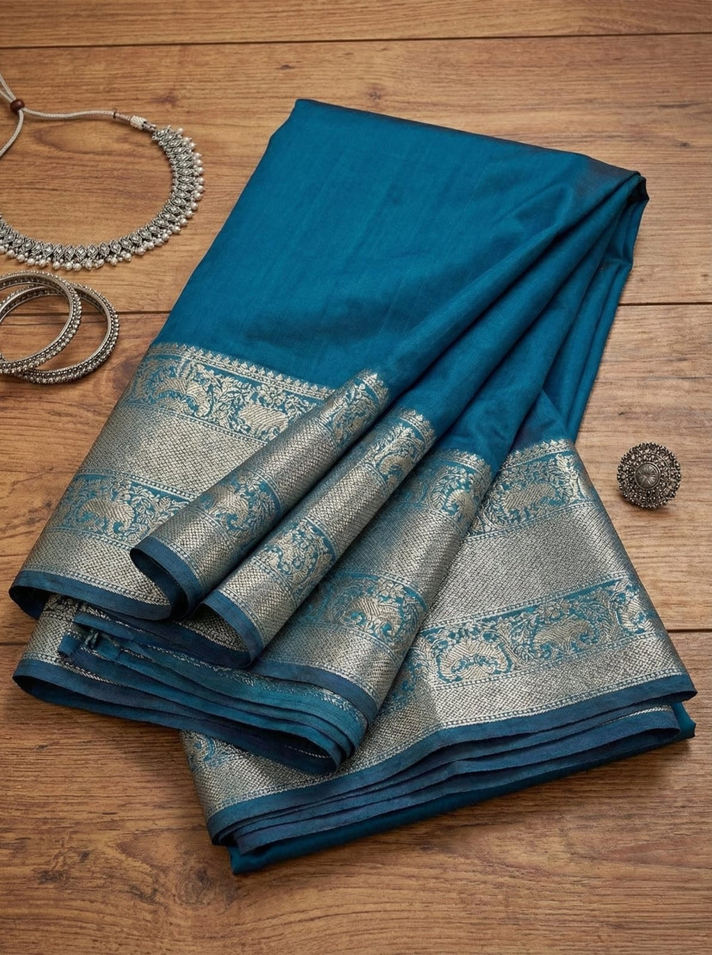 Elegant Weaves Royal Blue Silk Saree with Silver Zari Border