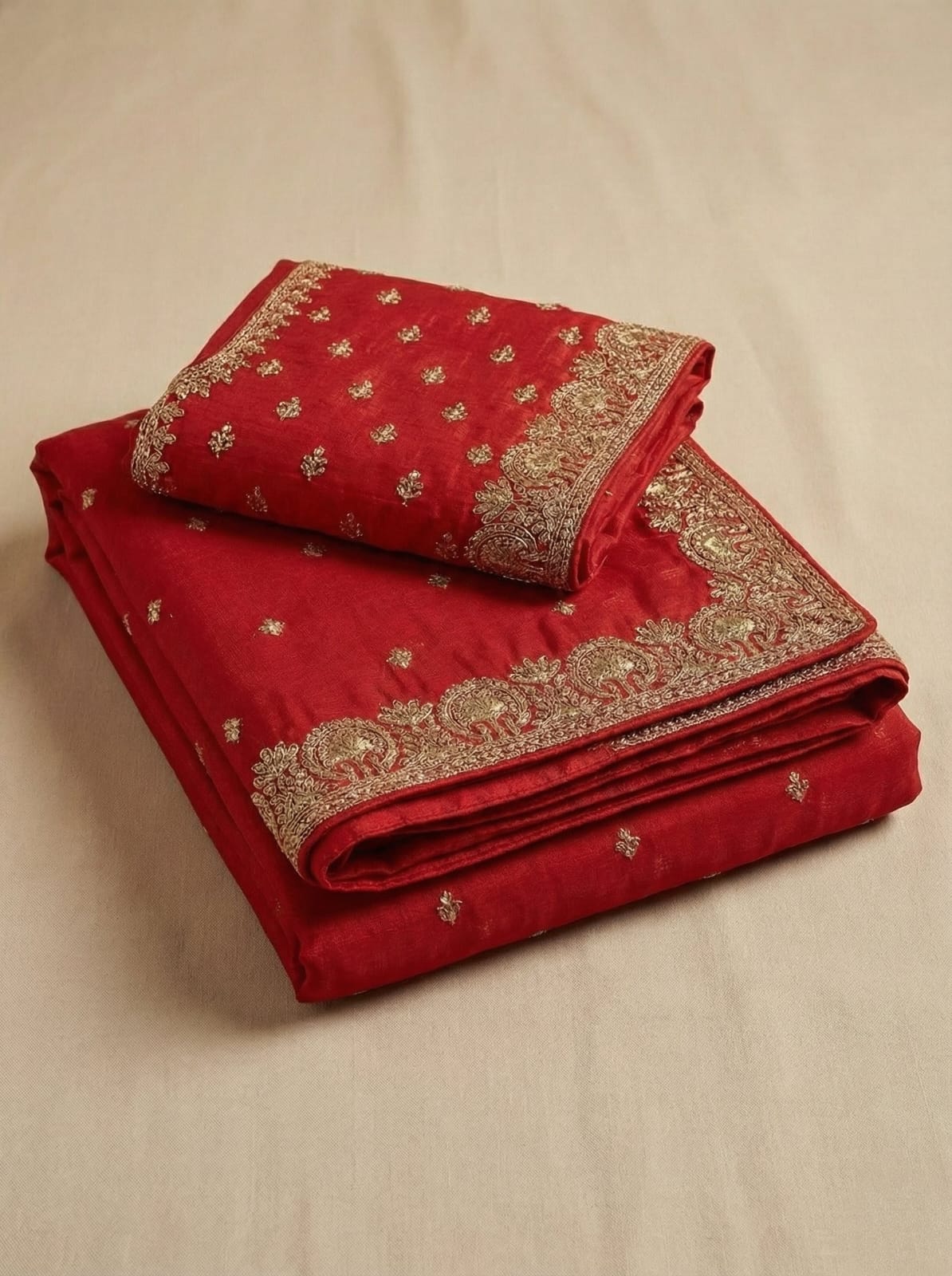 Elegant Attire Red Cotton Embroidered Saree with Golden Detailing