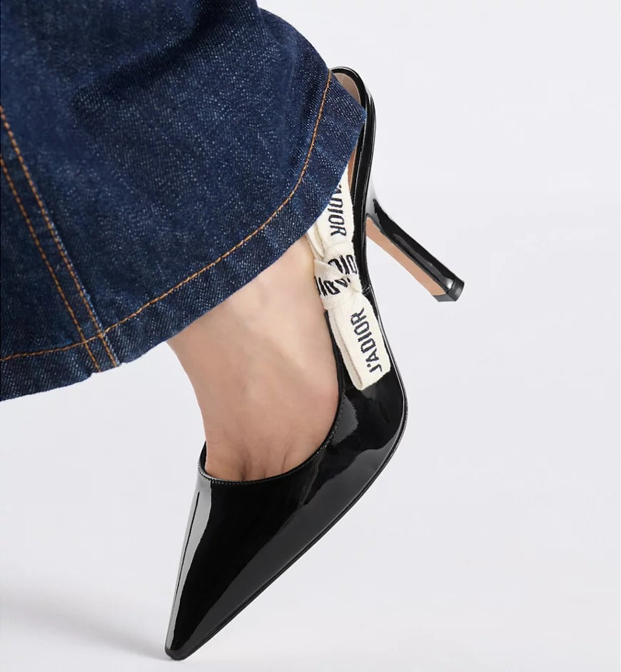 Dior Patent Leather Slingback Heels with Logo Detail