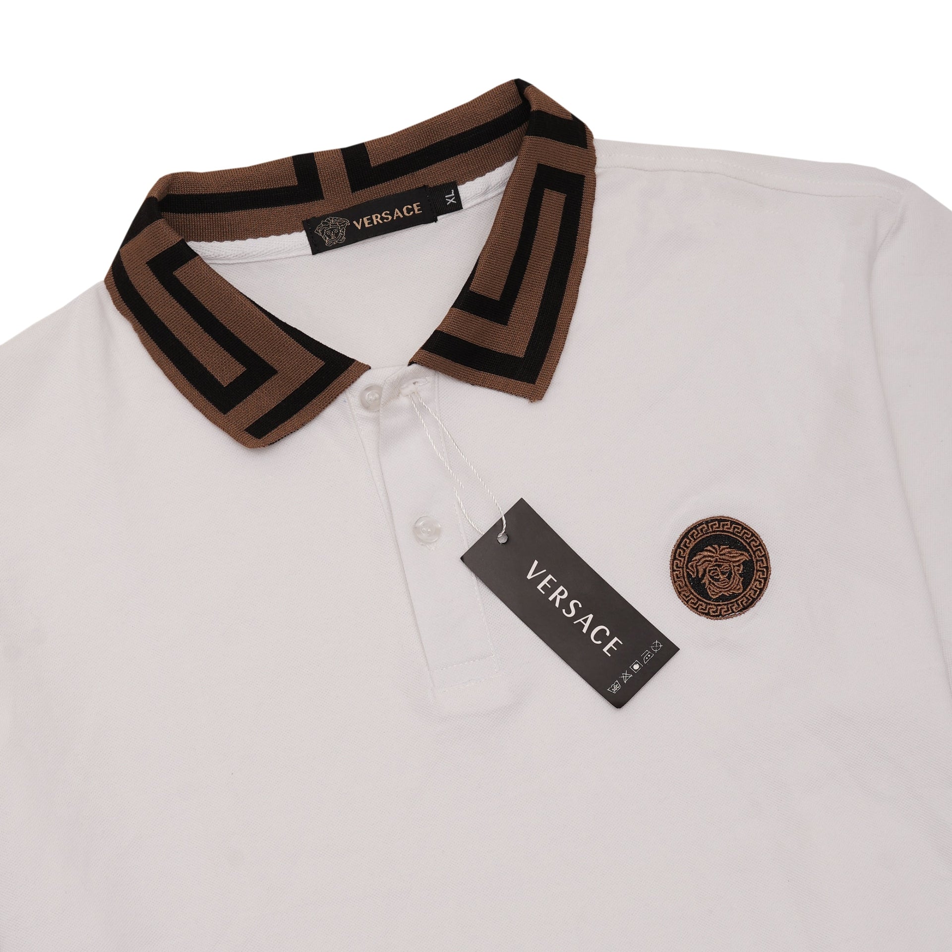 VERSACE Ivory Luxe Medusa Trim Slim Fit Polo Shirt