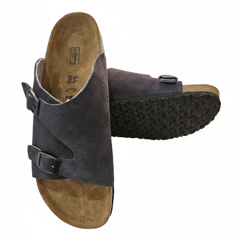 BIRKENSTOCK Dusky Onyx Luxe Suede Double-Buckle Slide Sandals
