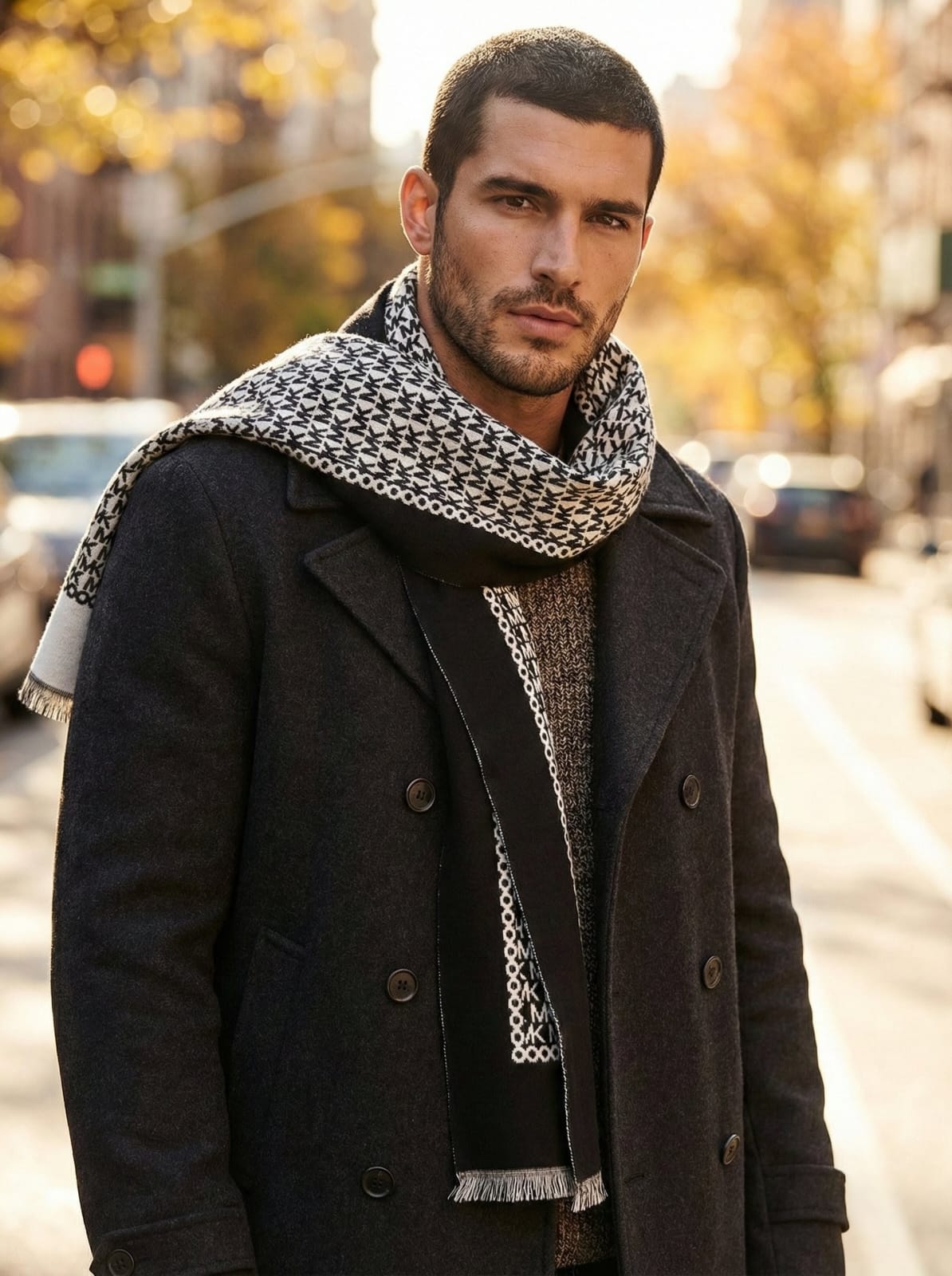 Michael Kors Monogrammed Wool Blend Scarf