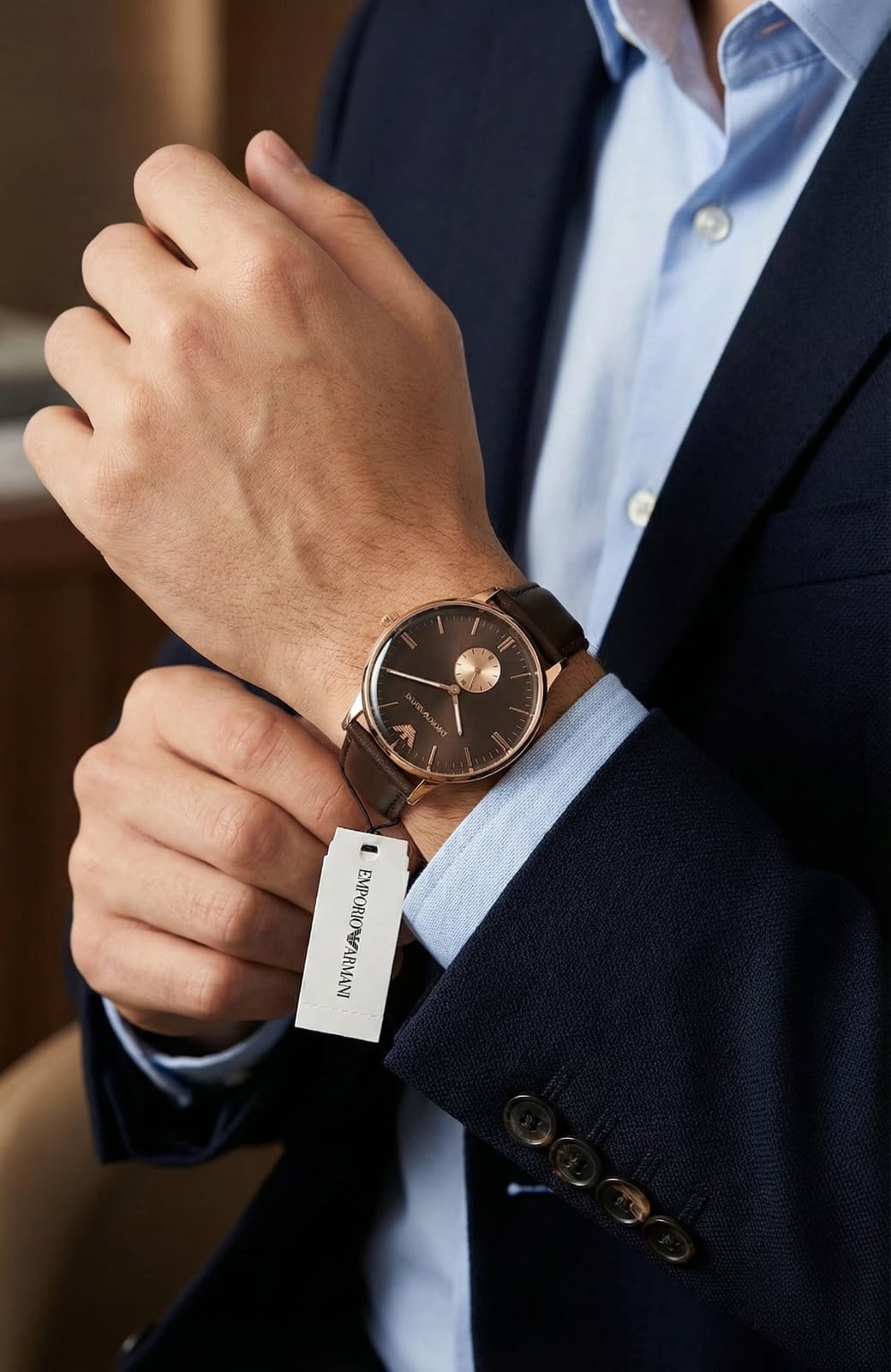 EMPORIO ARMANI Sienna Bronze Sophisticated Leather Strap Watch