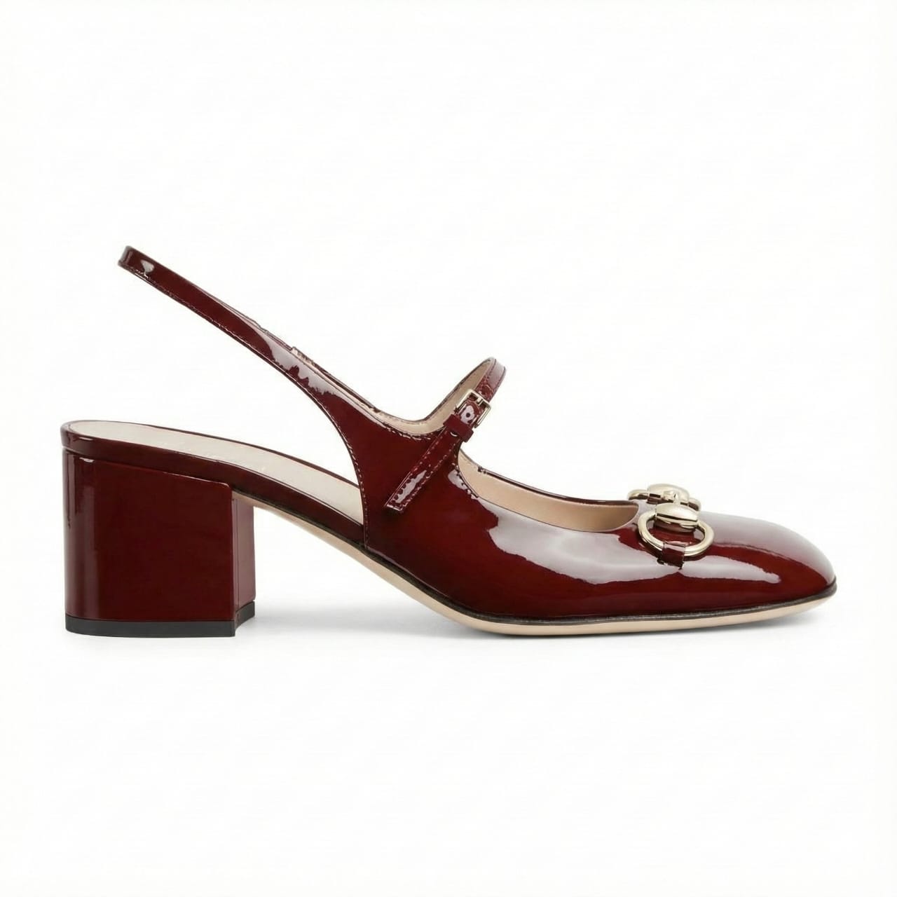 Gucci Patent Leather Slingback Heels with Buckle Detail