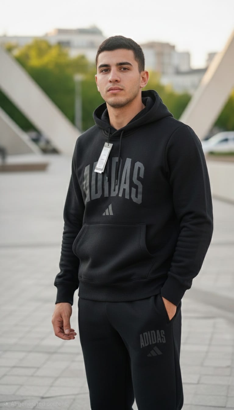 ADIDAS Essentials Black Hoodie and Jogger Set