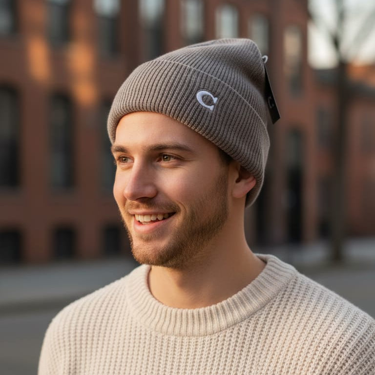 Coach Classic Knit Beanie in Taupe