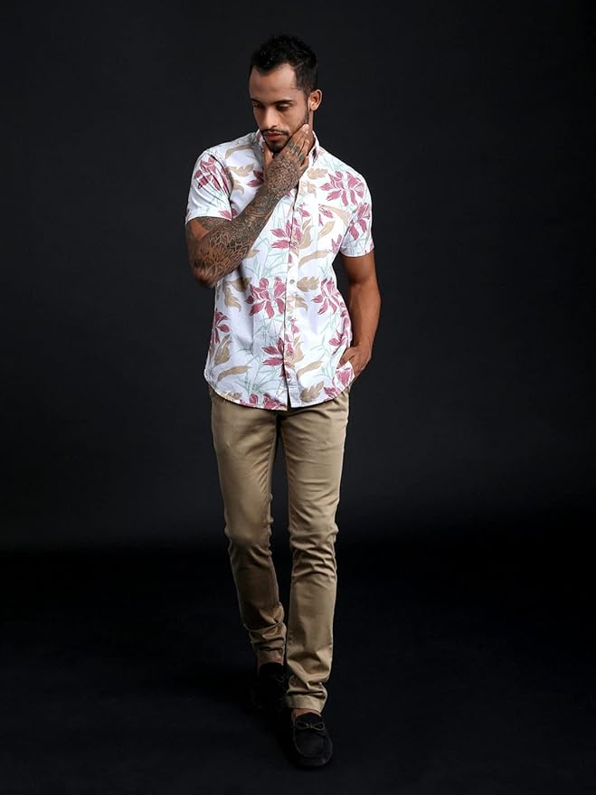 THE BEAR HOUSE Tropical Blossom Short-Sleeve Shirt in Whispering White