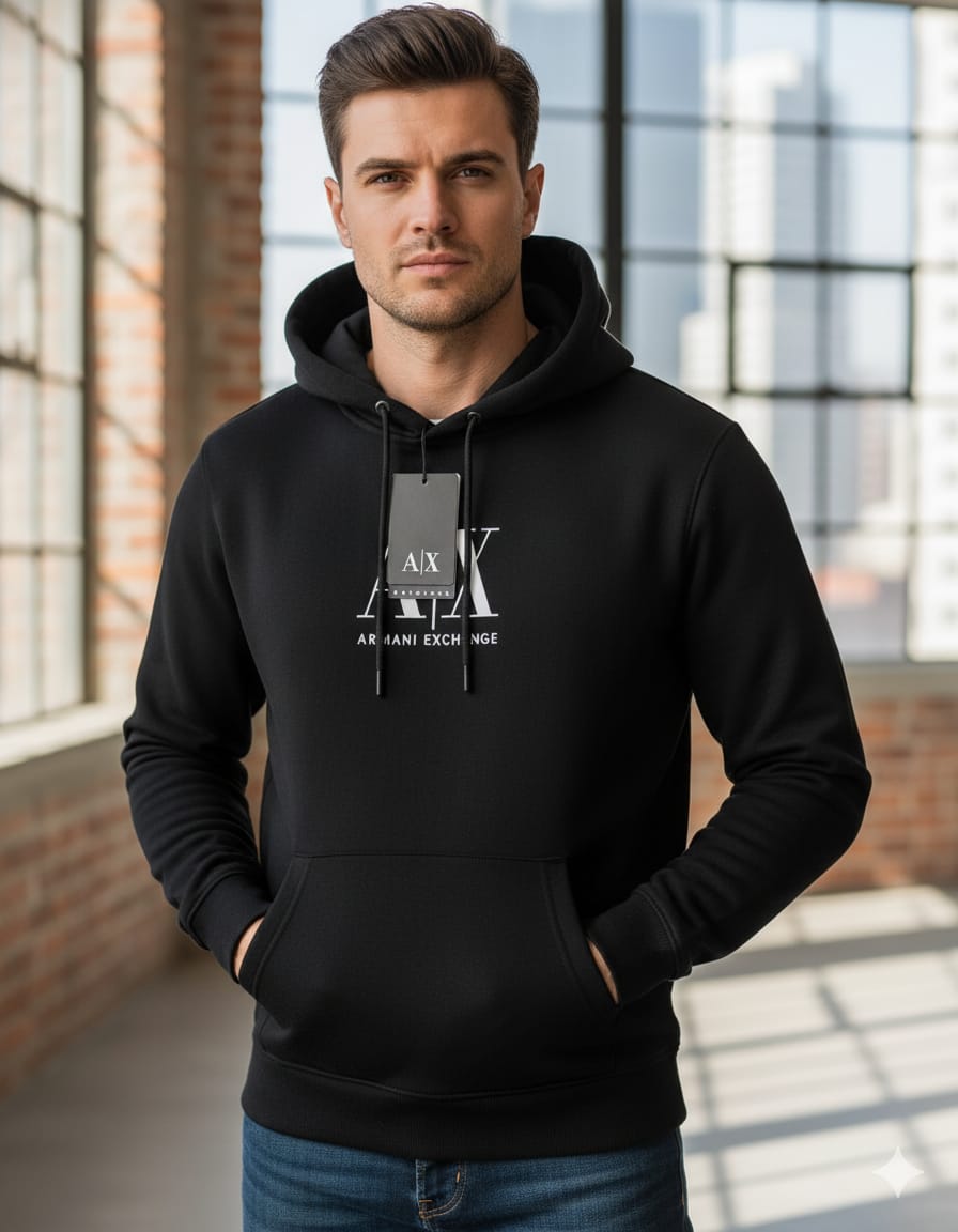 ARMANI EXCHANGE Charcoal Ember Tailored Fit Long Sleeve Hoodie