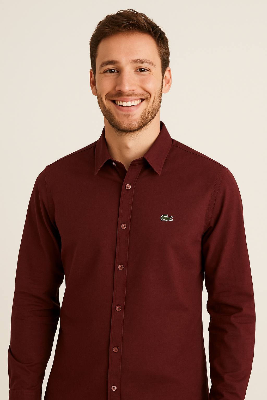 LACOSTE Mystic Garnet Classic Fit Long Sleeve Button-Up Shirt