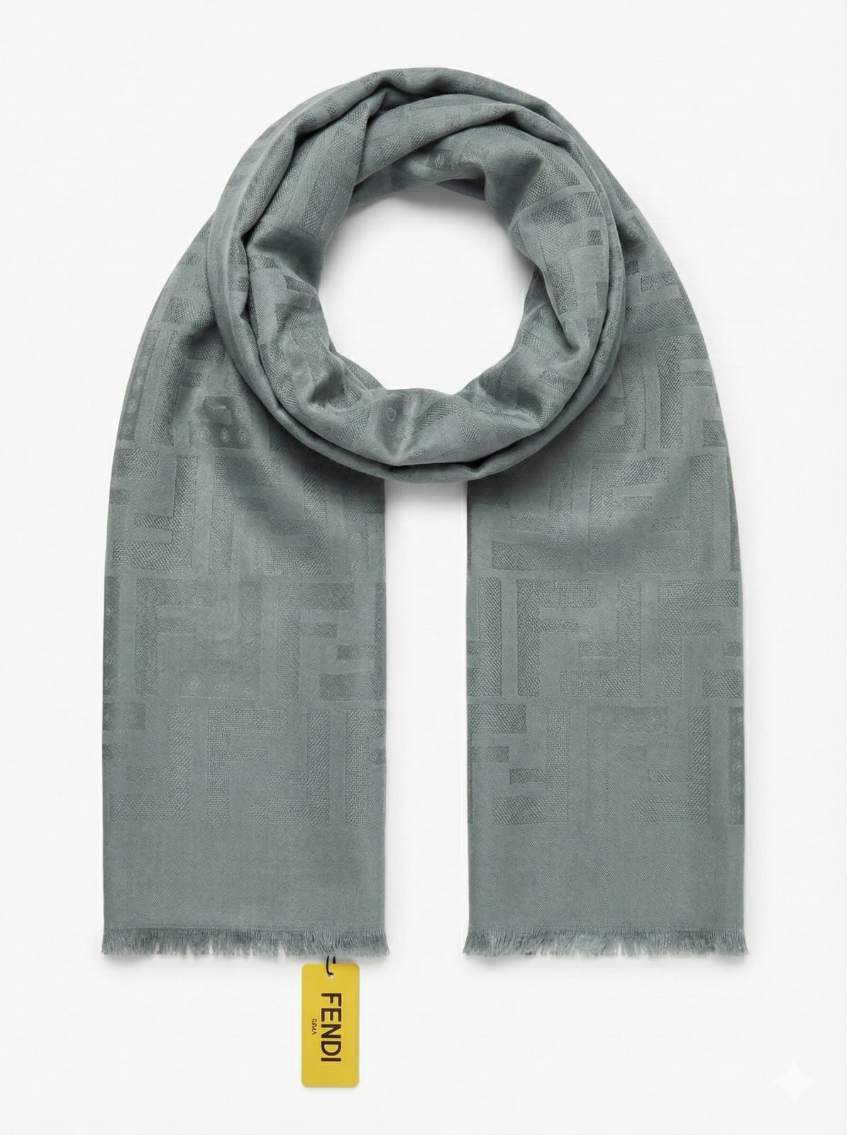 Fendi Monogram Textured Cashmere Blend Scarf in Grey