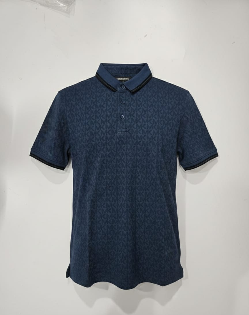 MICHAEL KORS Celestial Indigo Textured Slim Fit Short Sleeve Polo Shirt