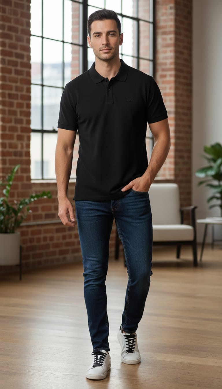 HUGO Starlit Charcoal Tailored Fit Short Sleeve Piqué Polo Shirt