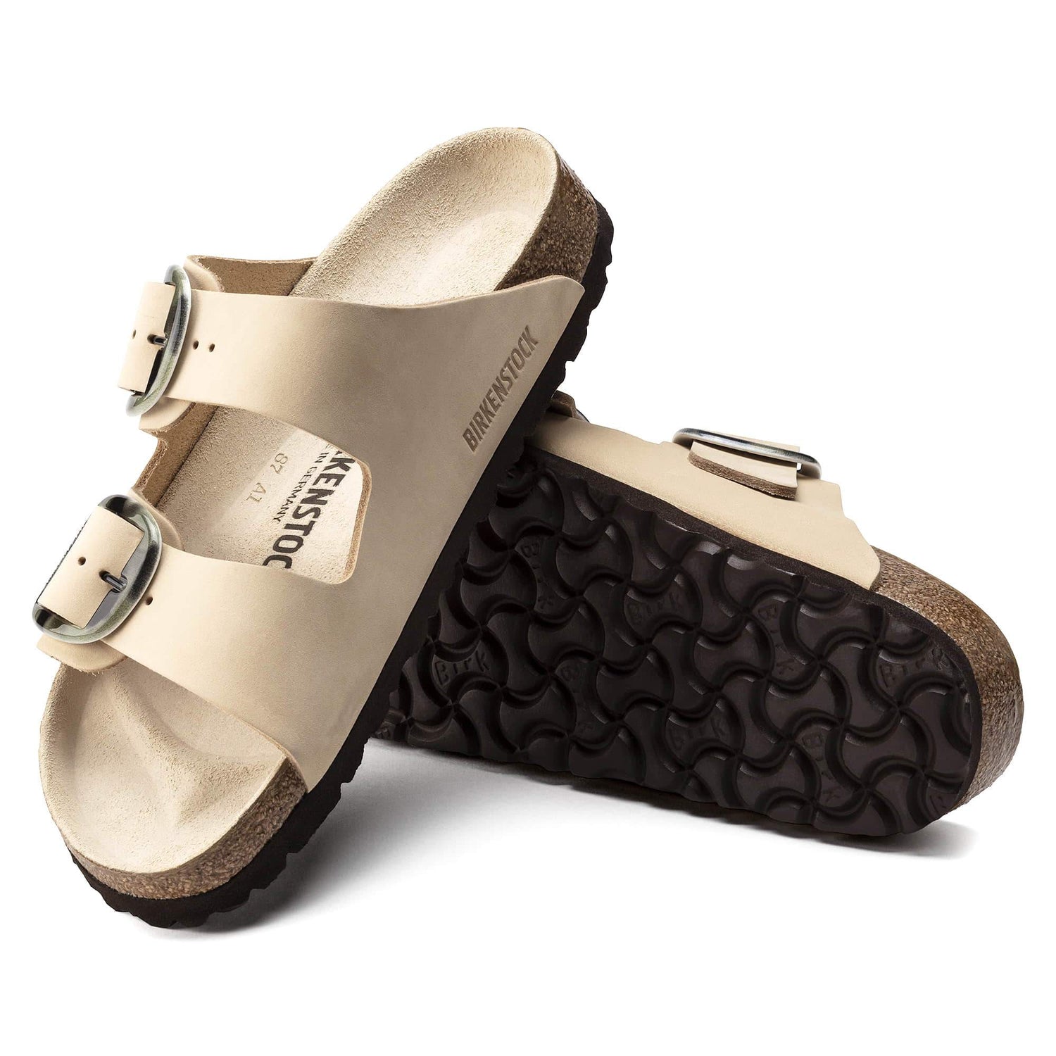 BIRKENSTOCK Sand Dune Beige Luxe Nubuck Leather Big Buckle Sandals