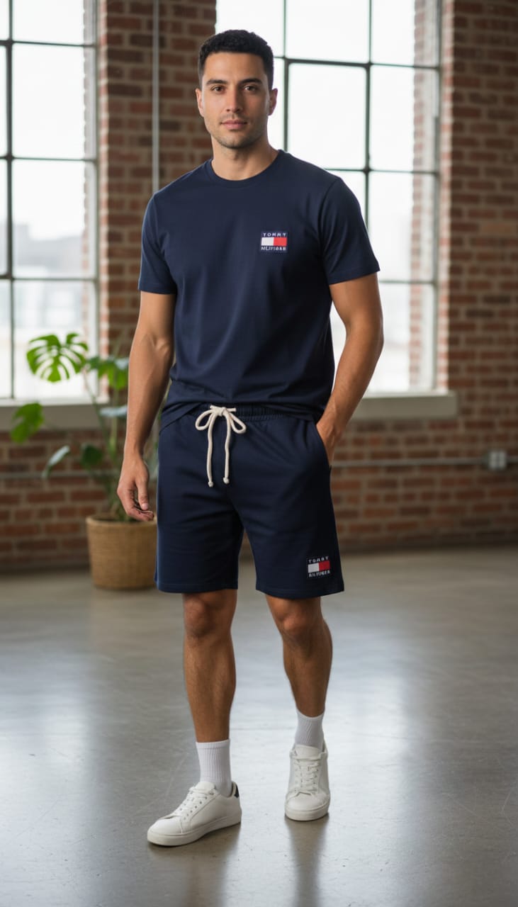 TOMMY HILFIGER Deep Aqua Luxe Fit Short Sleeve Lounge Set