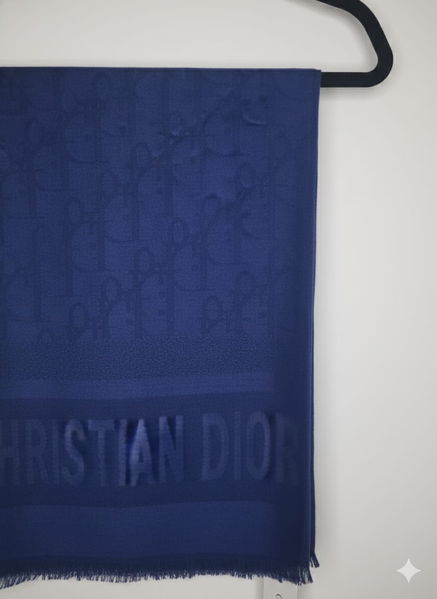 CHRISTIAN DIOR Monogrammed Cashmere Blend Scarf in Deep Blue