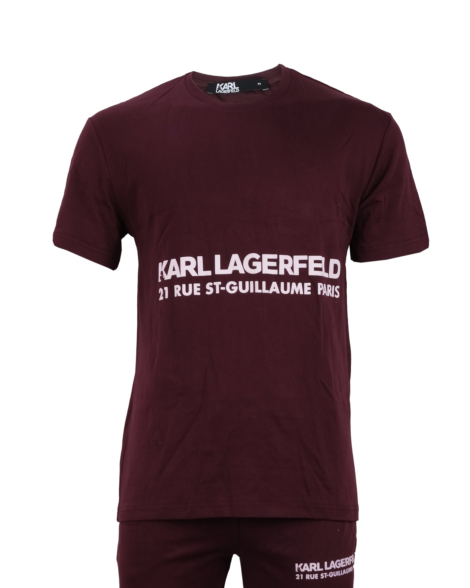 KARL LAGERFELD Crimson Velvet Signature Logo Print Crewneck Tee