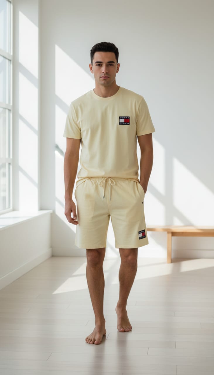 TOMMY HILFIGER Radiant Lemonade Easy Fit Cropped T-Shirt and Shorts Ensemble