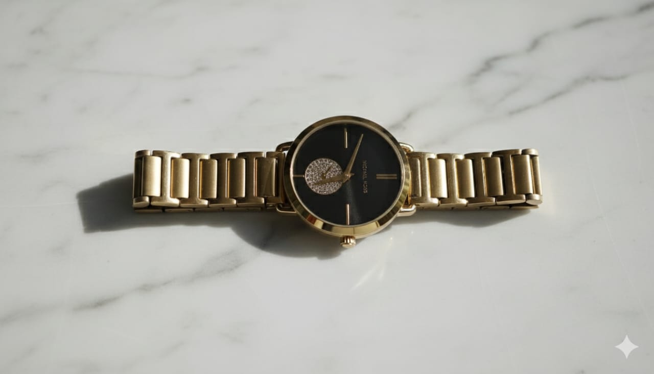 MICHAEL KORS Twilight Onyx Elegant Gold Bracelet Watch with Celestial Dial