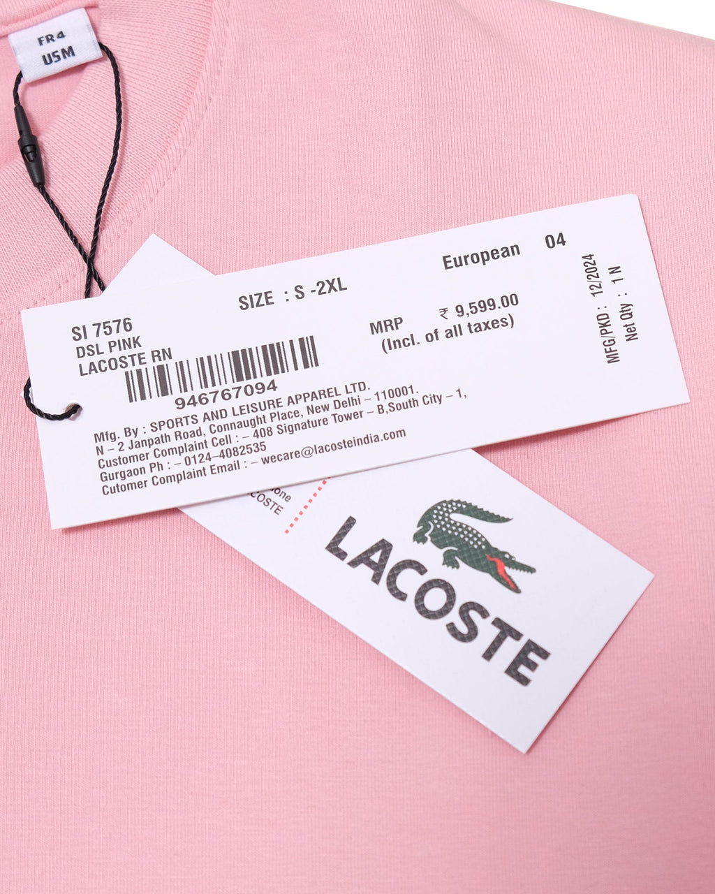 LACOSTE Blushing Coral Graphic Crocodile Logo Crewneck Tee