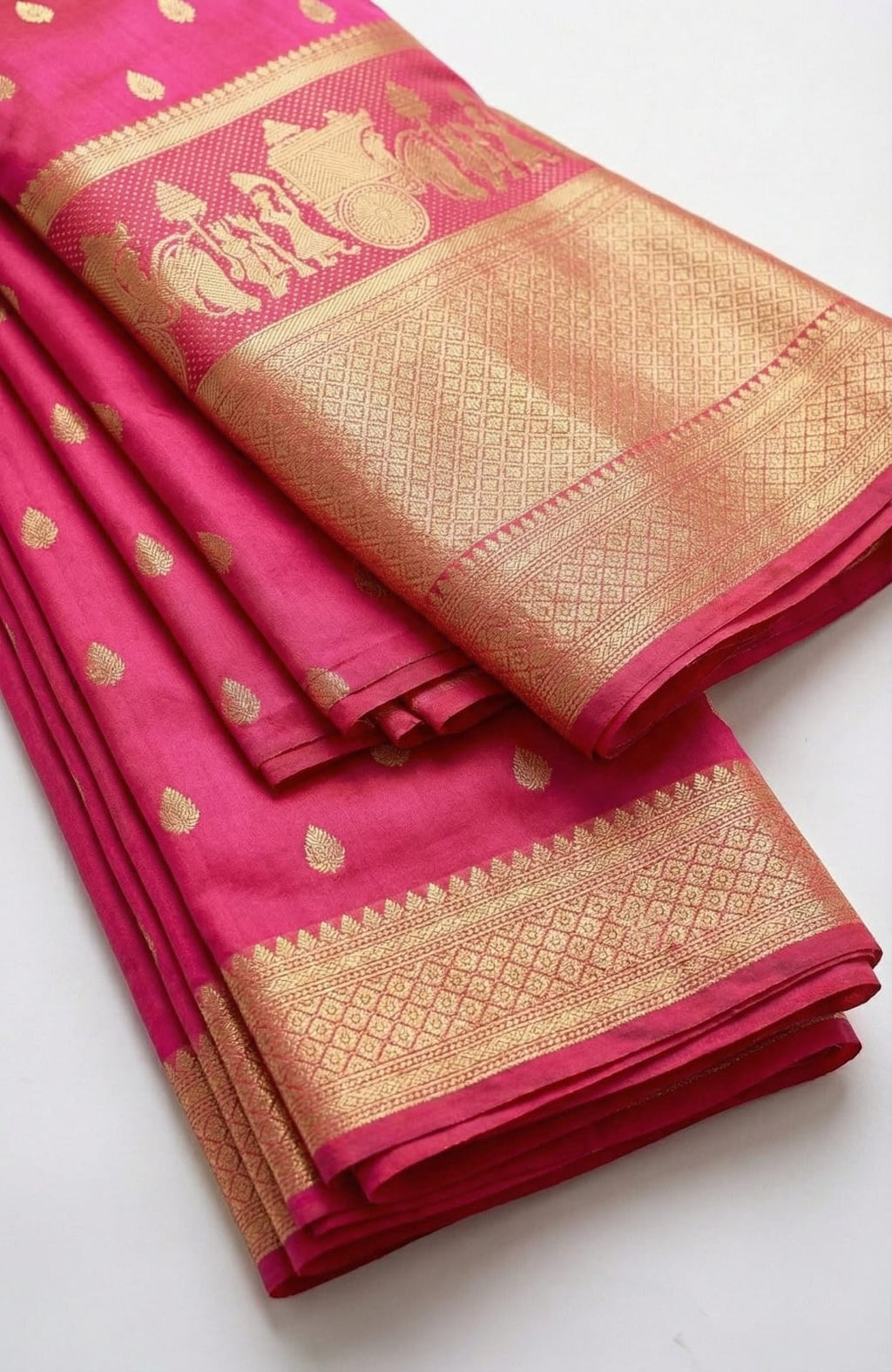 Elegant Drapes Traditional Pink Silk Saree with Gold Embroidery
