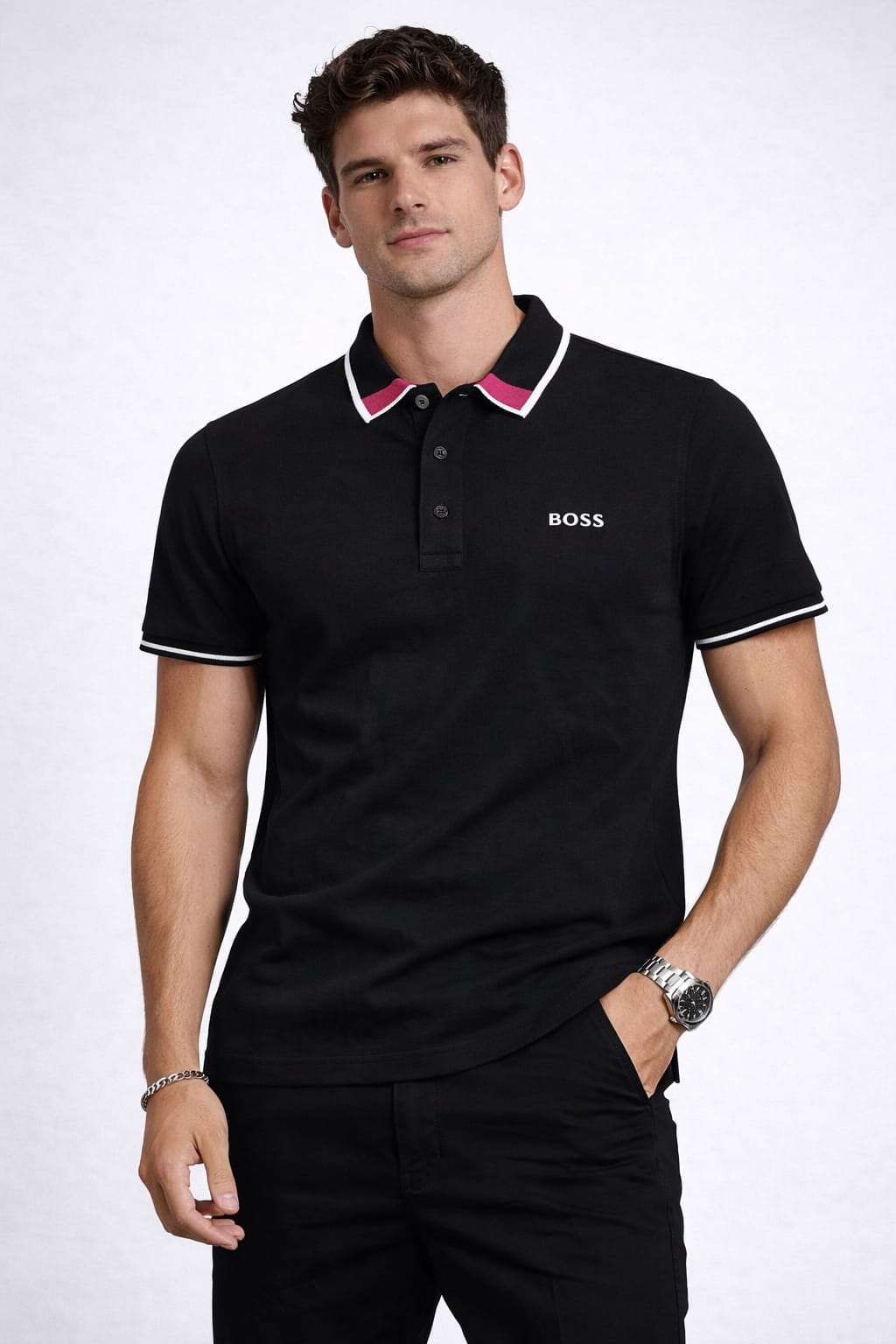 BOSS Obsidian Velvet Tailored Fit Short Sleeve Piqué Polo Shirt