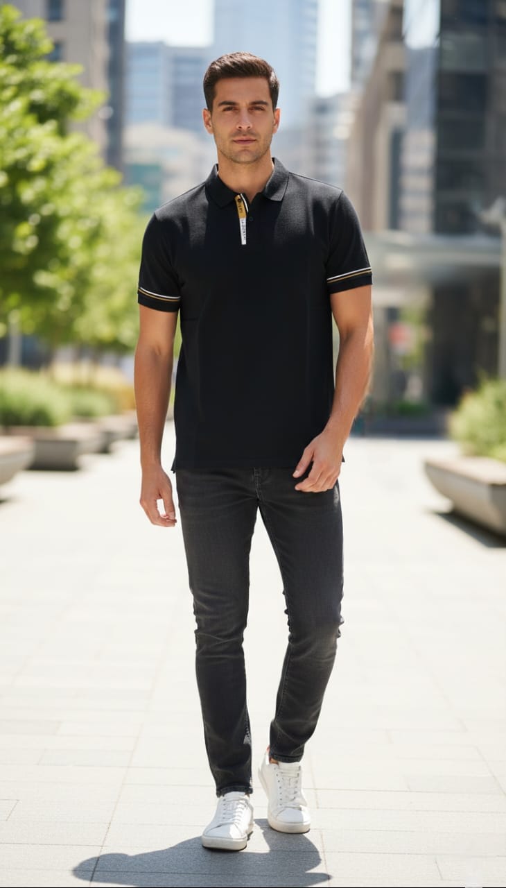 Hackett Classic Black Polo with Gold Accents