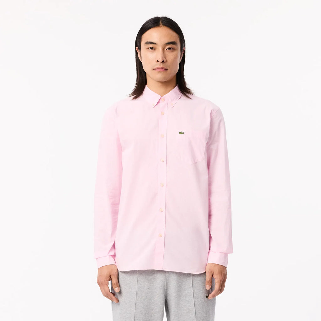 Lacoste Classic Fit Pink Piqué Button-Down Shirt
