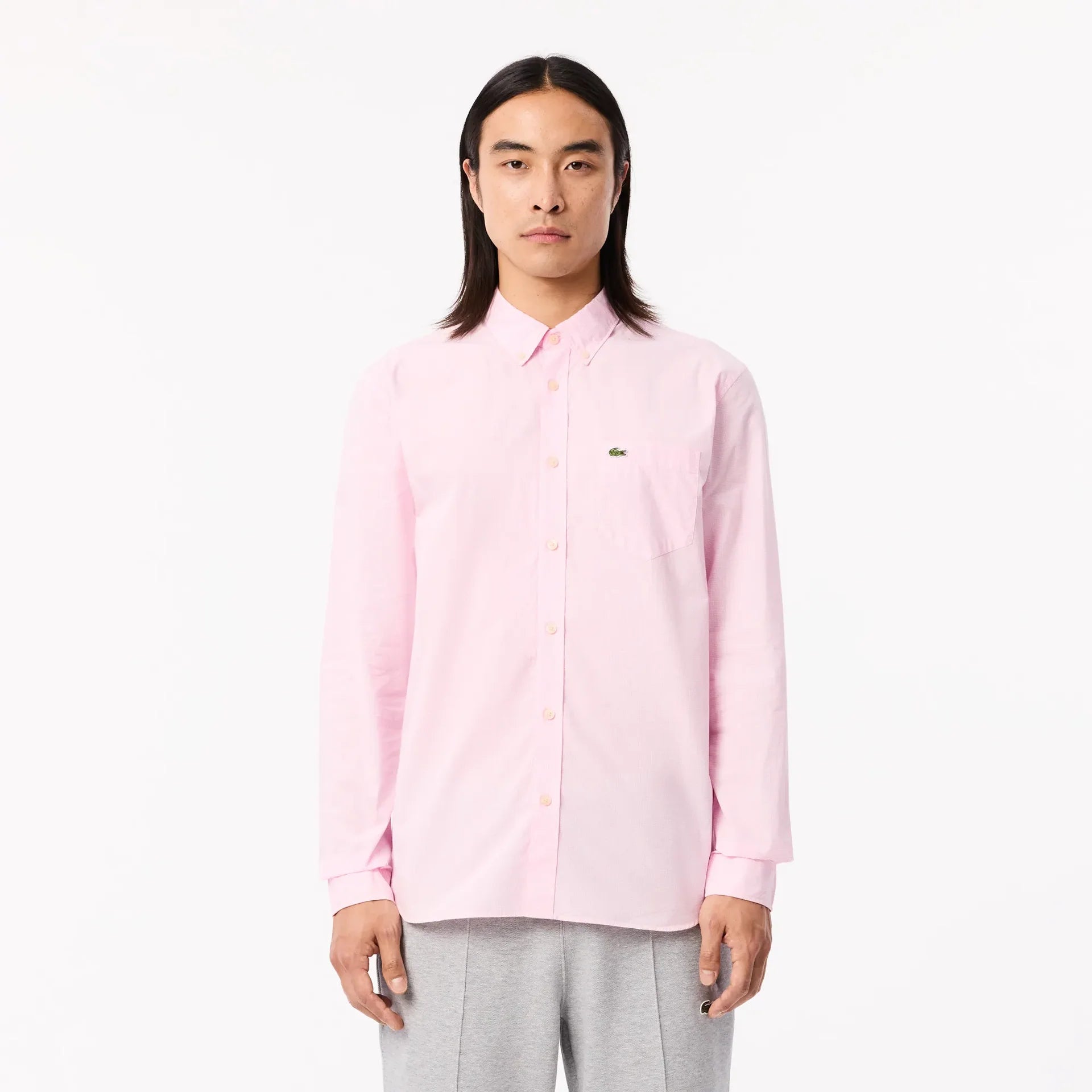 Lacoste Classic Fit Pink Piqué Button-Down Shirt