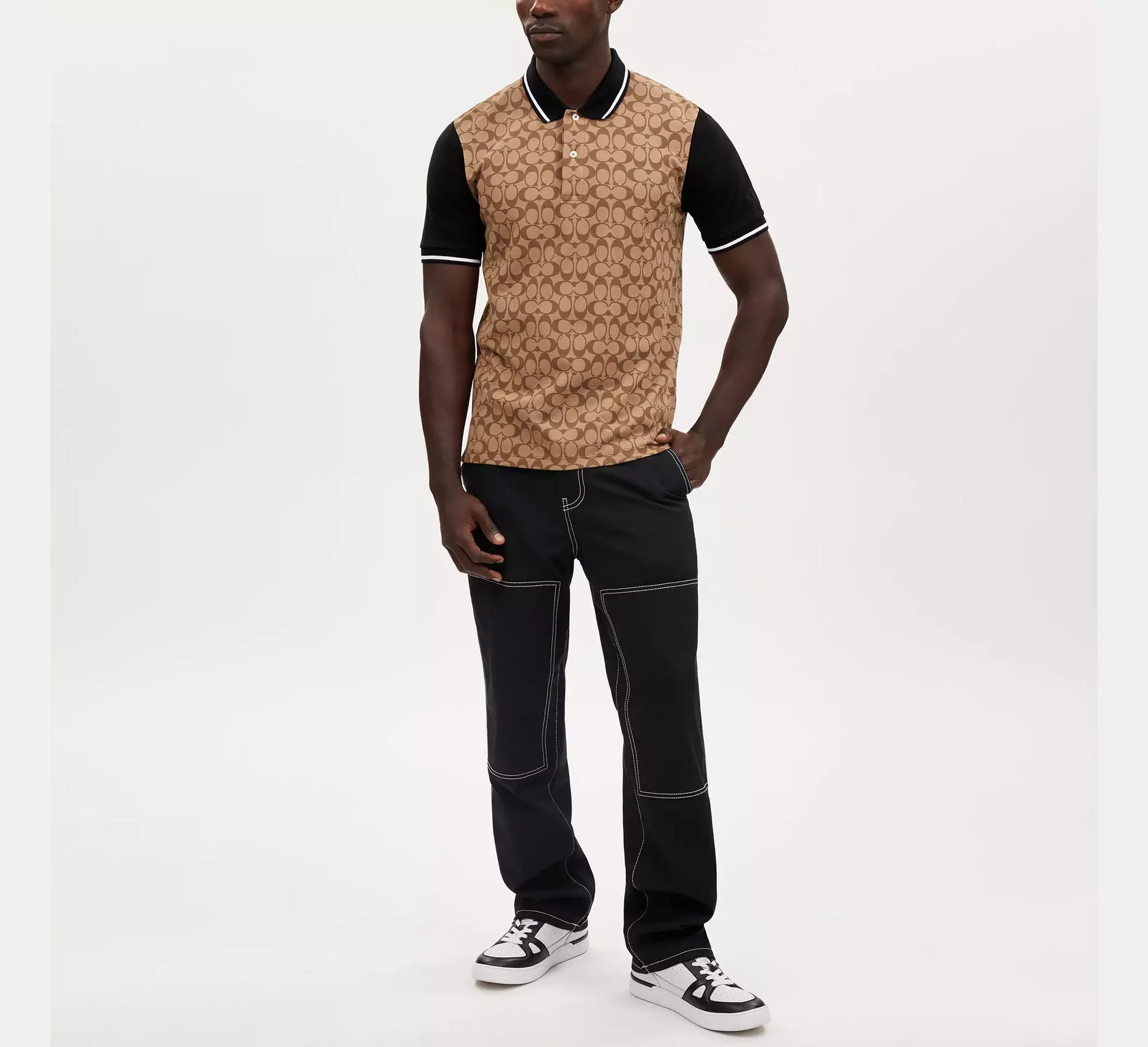 COACH Caramel Canvas Slim Fit Polo Shirt