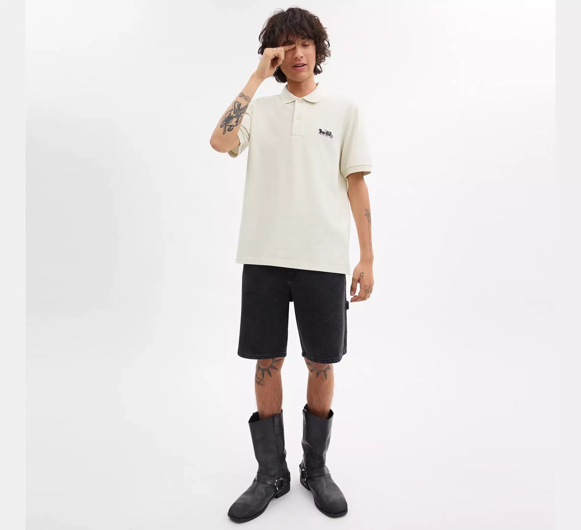 COACH Creamy Almond Classic Fit Short Sleeve Polo Shirt