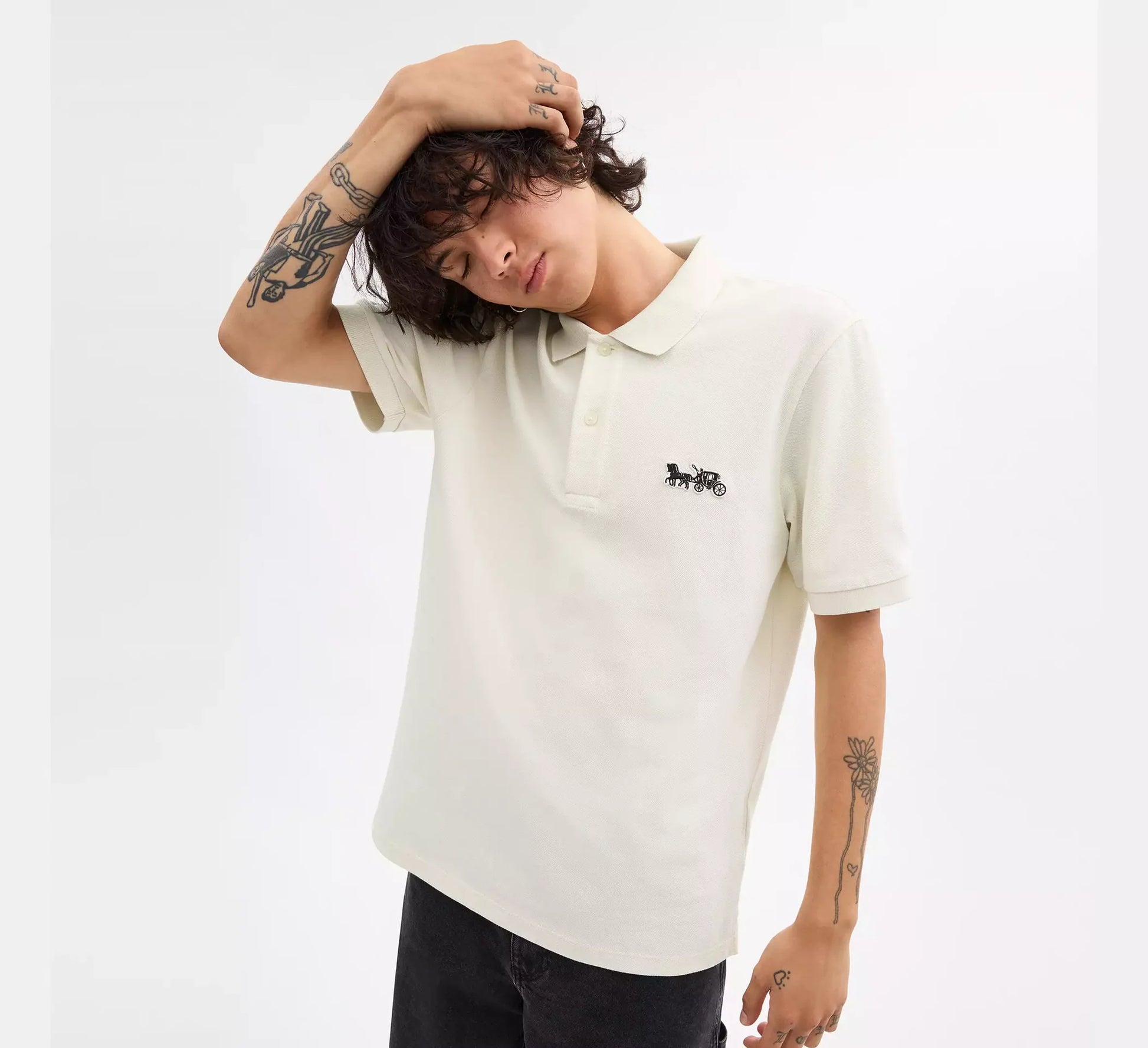 COACH Creamy Almond Classic Fit Short Sleeve Polo Shirt