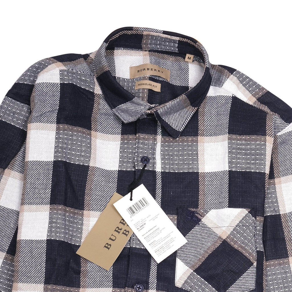 BURBERRY Twilight Indigo Checkered Casual Long Sleeve Shirt