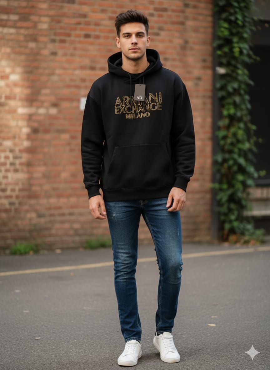 ARMANI EXCHANGE Ember Noir Luxe Fit Graphic Hoodie