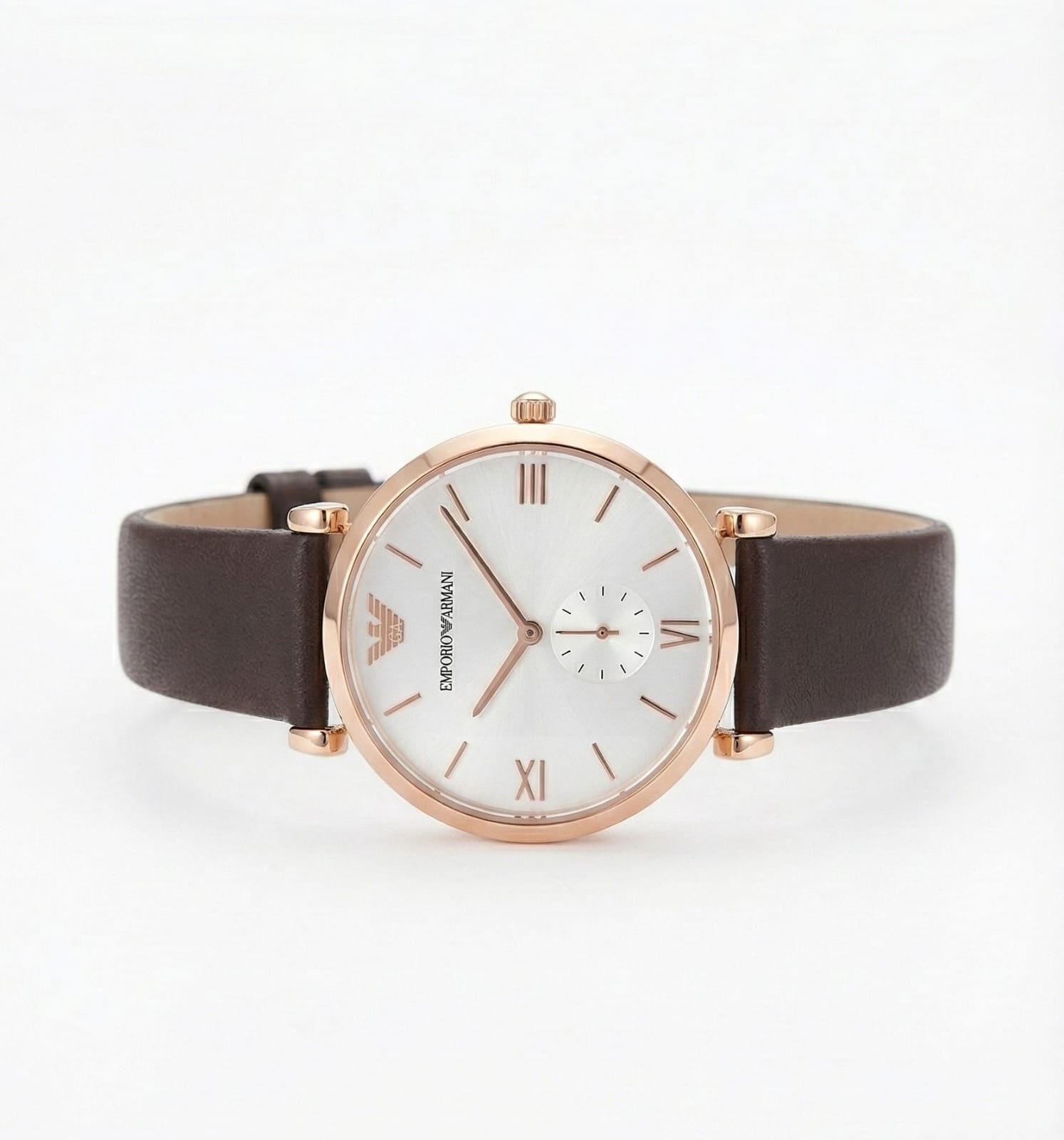 EMPORIO ARMANI Celestial Blush Chic Women's Luxe Cocoa Leather Strap Watch