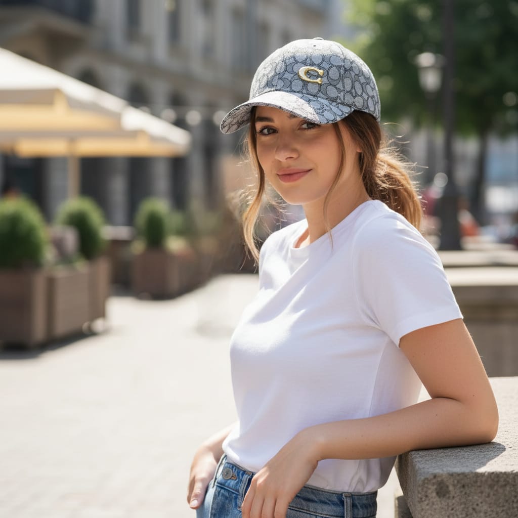 COACH Starlit Silver Signature Monogram Baseball Cap