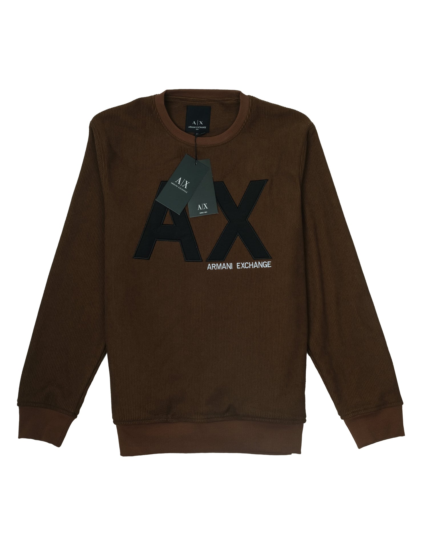 ARMANI EXCHANGE Rustic Chestnut Classic Fit Corduroy Logo Crewneck Sweatshirt