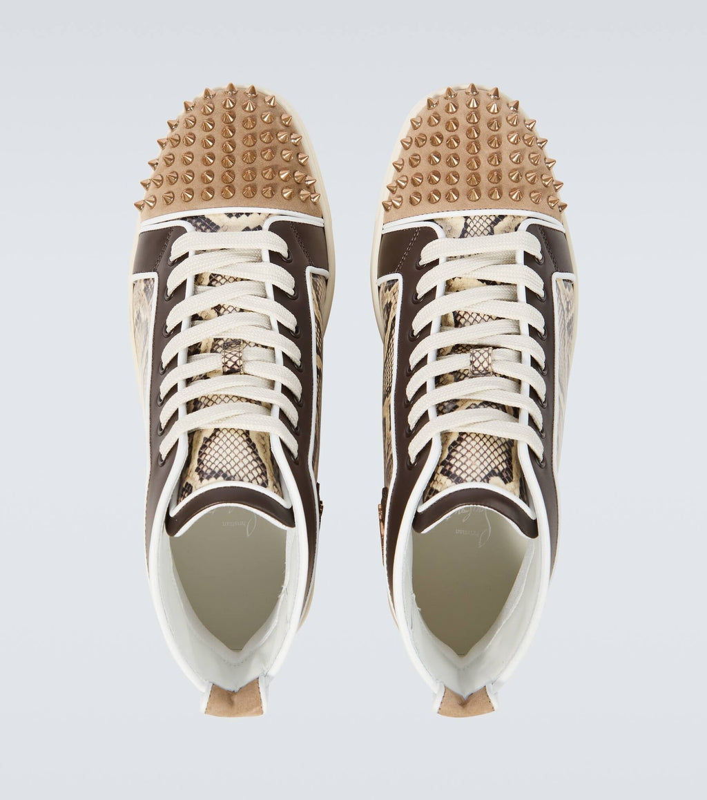 CHRISTIAN LOUBOUTIN Sunlit Sand Luxe Python-Print High-Top Sneakers with Studded Toe