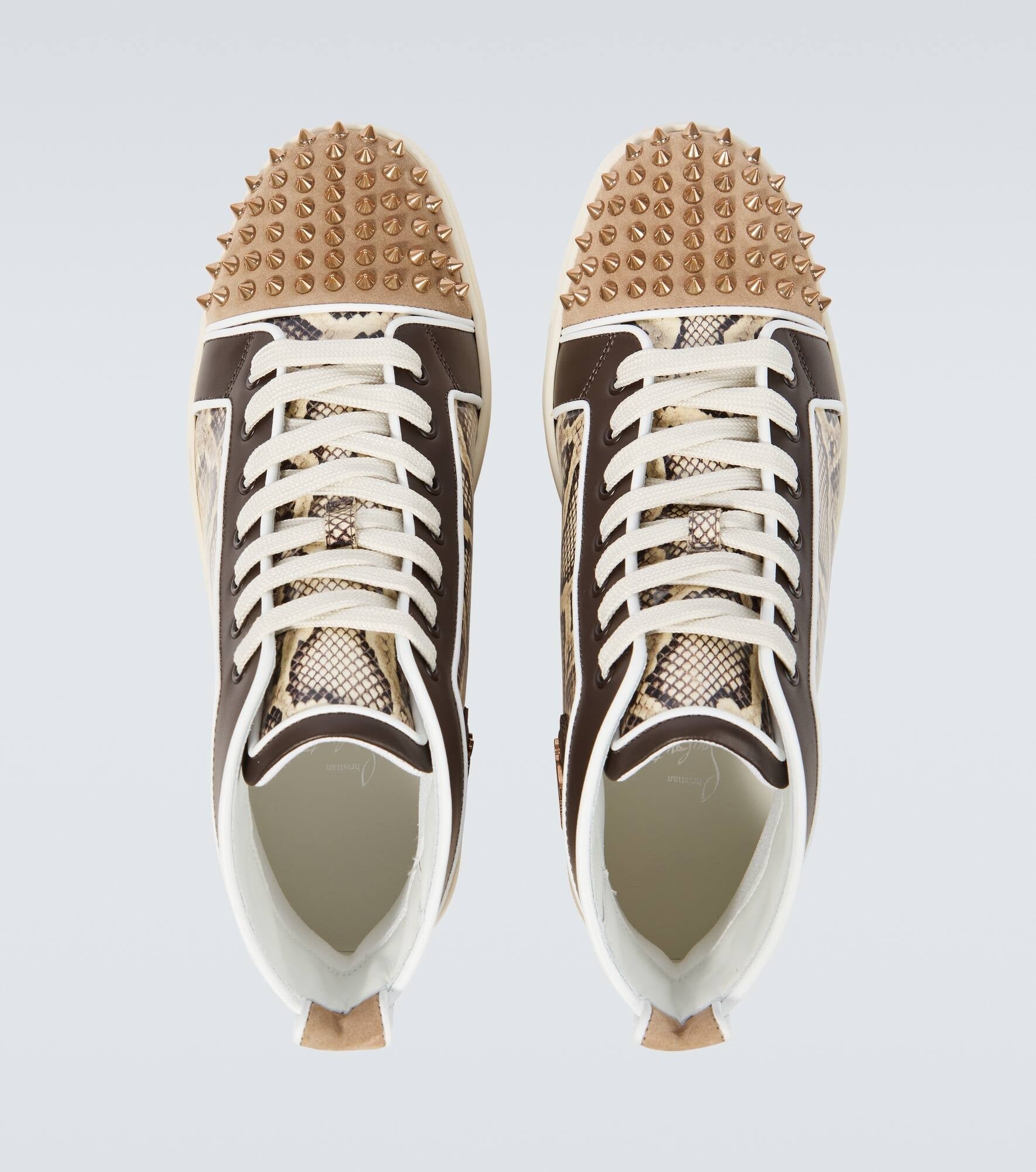 CHRISTIAN LOUBOUTIN Sunlit Sand Luxe Python-Print High-Top Sneakers with Studded Toe