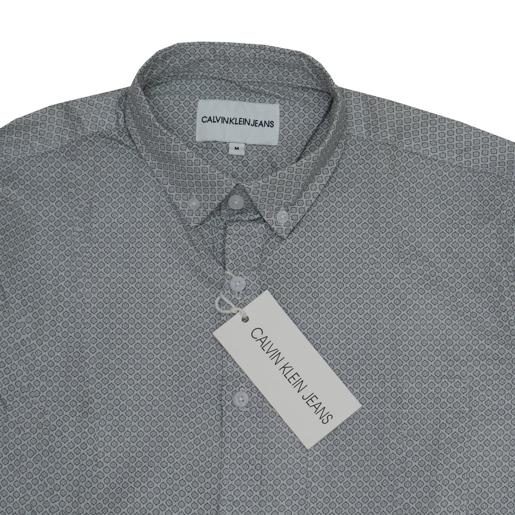 CALVIN KLEIN Silver Mist Geometric Pattern Slim Fit Button-Up Shirt