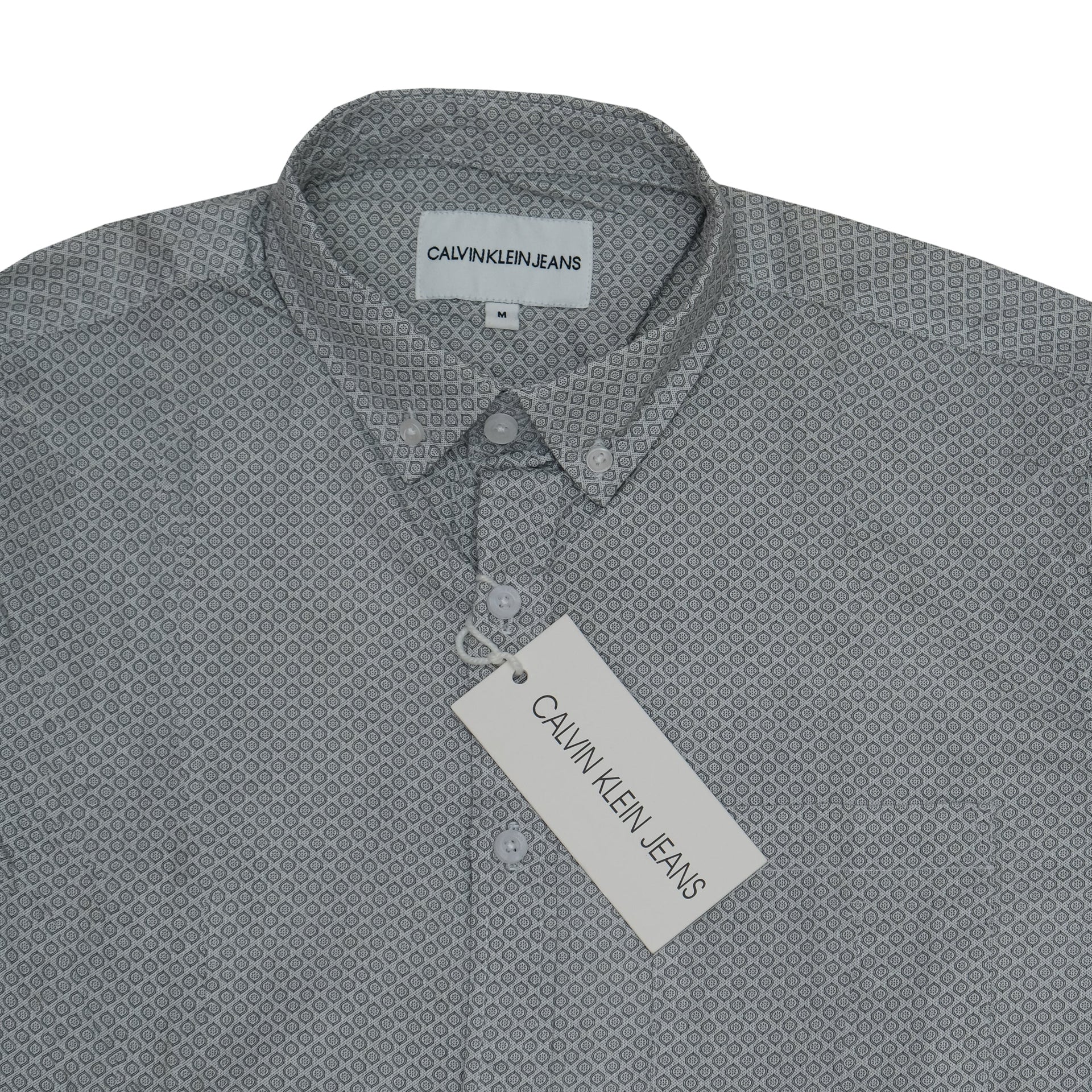 CALVIN KLEIN Silver Mist Geometric Pattern Slim Fit Button-Up Shirt
