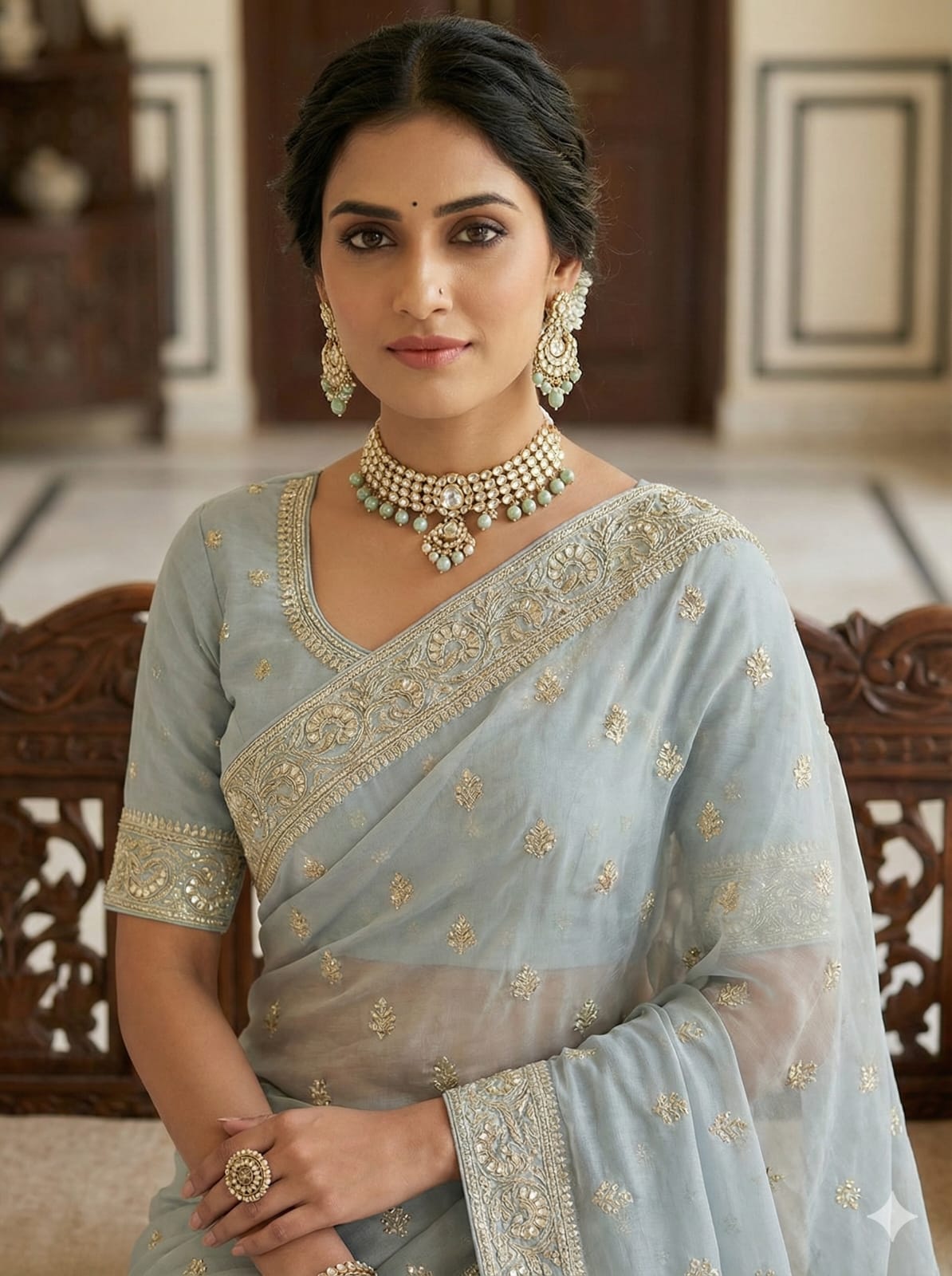 Elegant Attire Ethereal Blue Embroidered Saree with Sequined Blouse