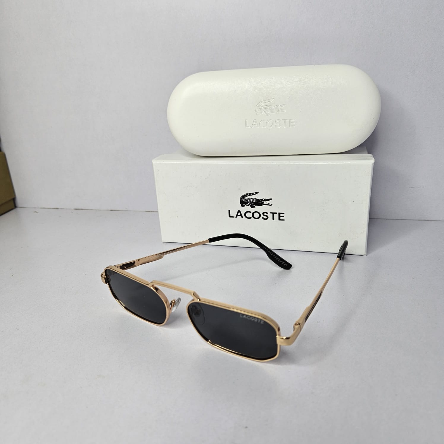 LACOSTE Radiant Obsidian Luxe Metal Frame Sunglasses with Case