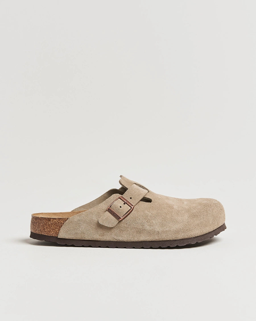 BIRKENSTOCK Faded Khaki Luxe Suede Leather Soft Footbed Clogs